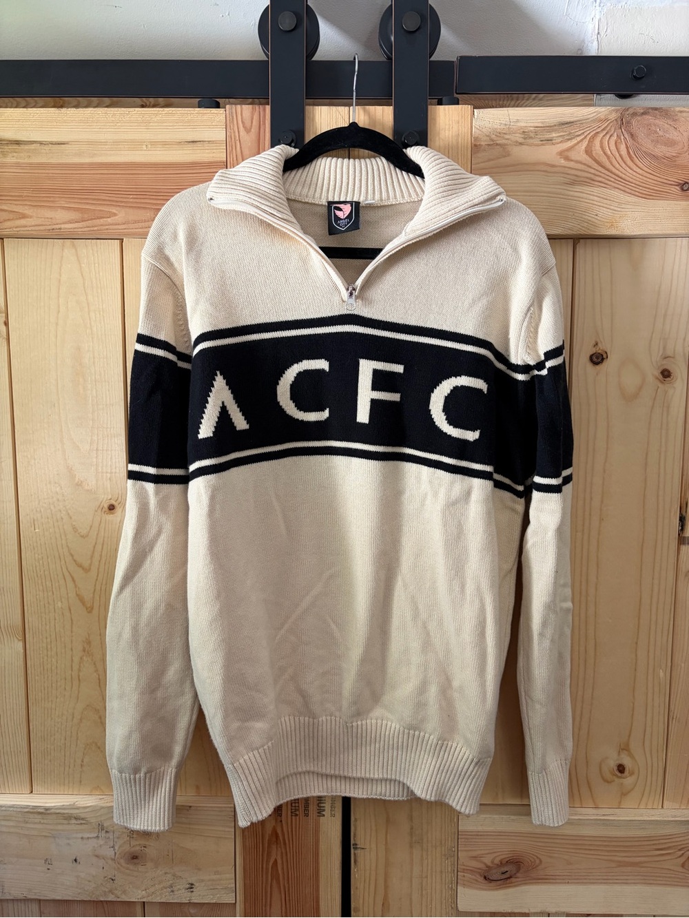 Angel City FC Unisex Off-White and Black Knitted Half-Zip Sweater Size Medium